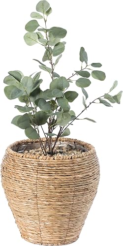 Woven Round Flower Pot Planter Basket with Leak-Proof Plastic Lining - Medium