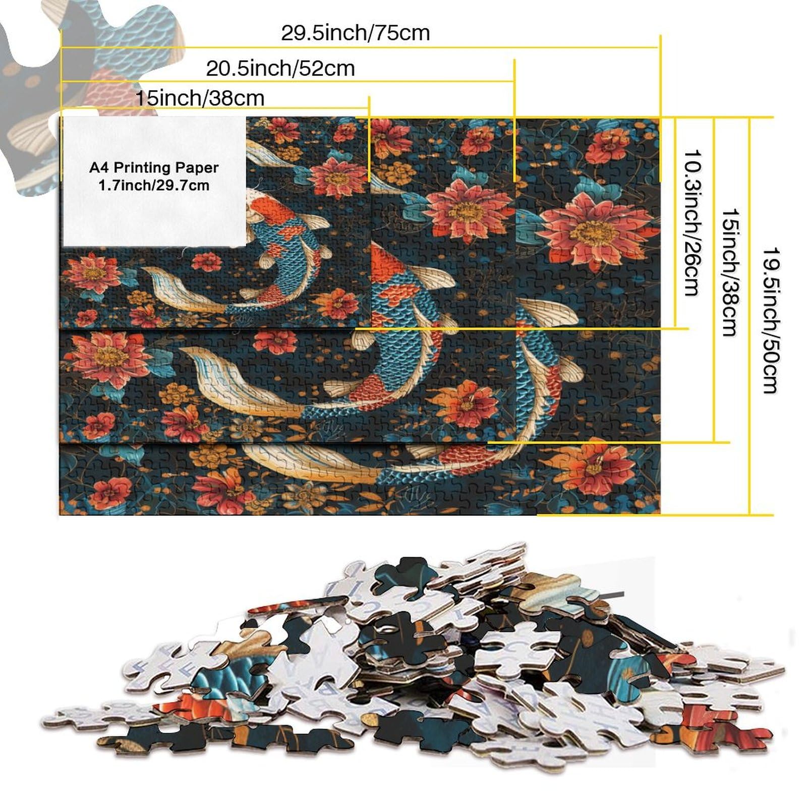 Koi Carp Puzzle Per Adulti Puzzle in Legno Da 1000 Pezzi Puzzle Rilassante Regalo Per Adulti Puzzle Da 1000 Pezzi Gioco Di Puzzle Decorazioni Per La Casa 1000pcs (75x50cm)