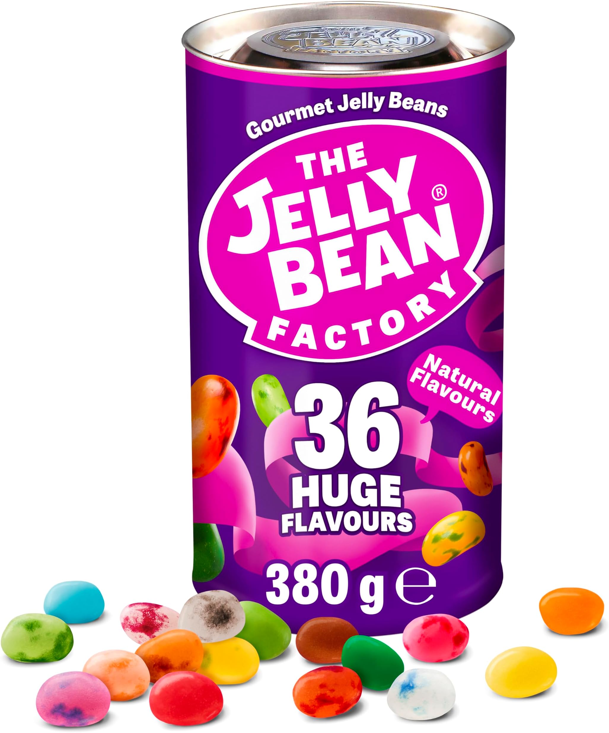 The Jelly Bean Factory, Gourmet Jelly Beans 380 g Can - 36 Natural, Real Jelly Fruit Flavours, Retro American Sweets, Chewy Jelly Sweets for Kids, Adults - Bulk Pick & Mix Jelly Beans Gift Christmas