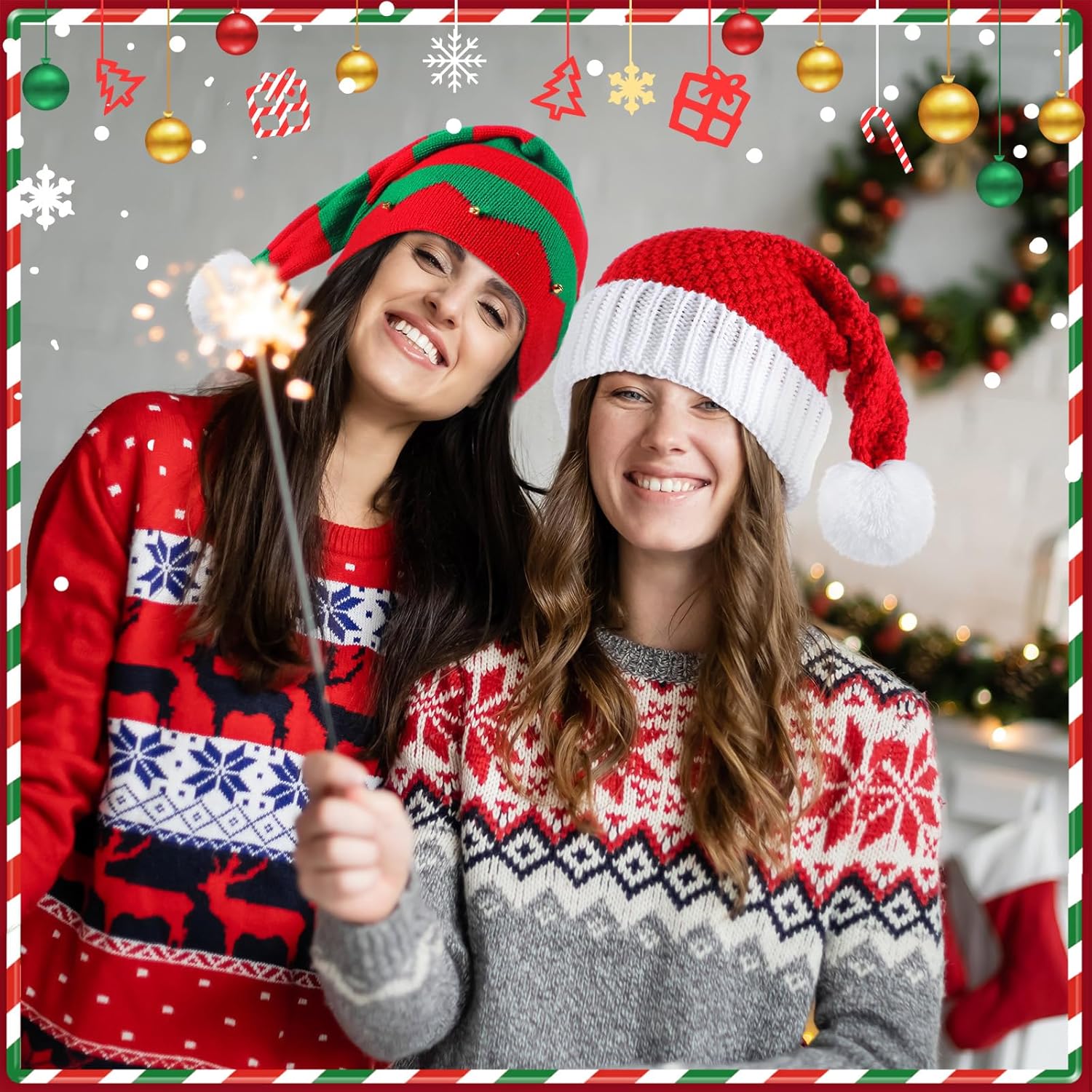 Ramede 12 Christmas Knitted Elf Hats Santa Hat for Adults Xmas Beanie Winter Hats with Pompom Bulk Crochet Caps for Women Men - Image 5