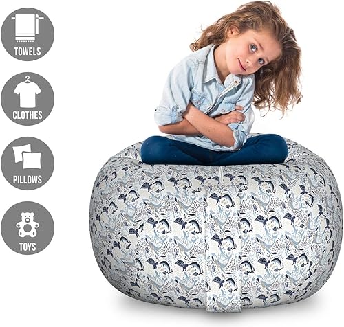 Miniatura 128 de Ambesonne Bolsa de juguetes de almacenamiento para perros, patrón con cachorros de raza pura, Bichon Pug Spitz Dachshund Poodle Shih Tzu, Rosa y