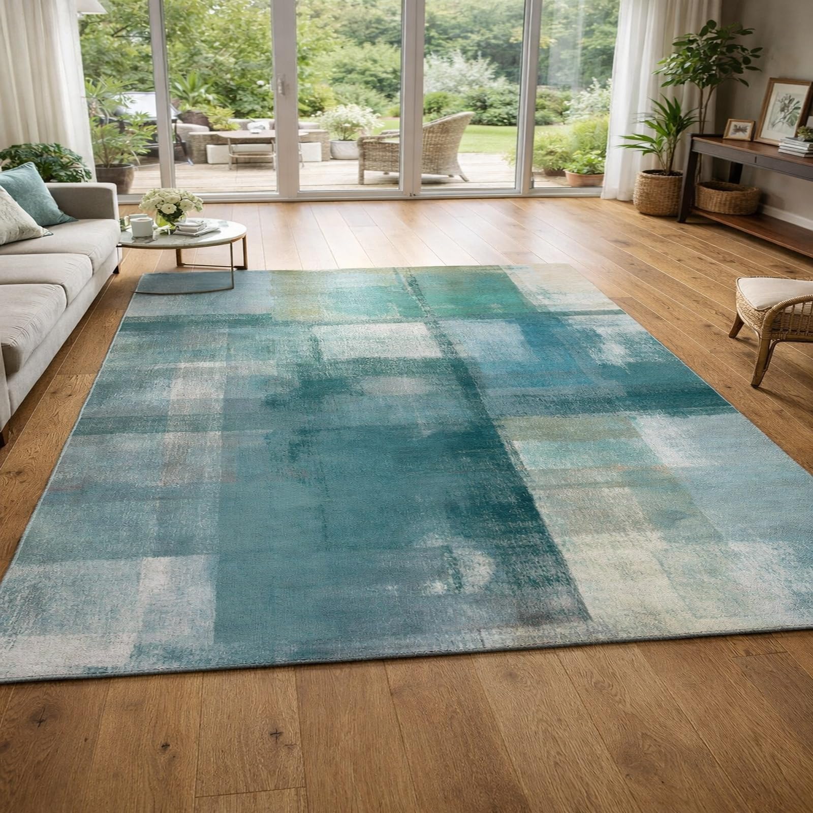 Grand tapis décoratif abstrait pour salon contemporain 155x200
