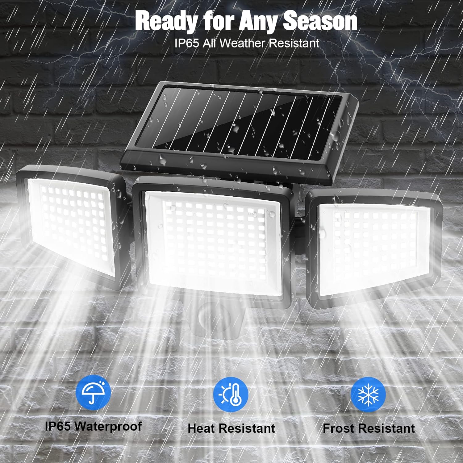 Diagram showing advanced solar panel and LED technology with high charging conversion efficiency