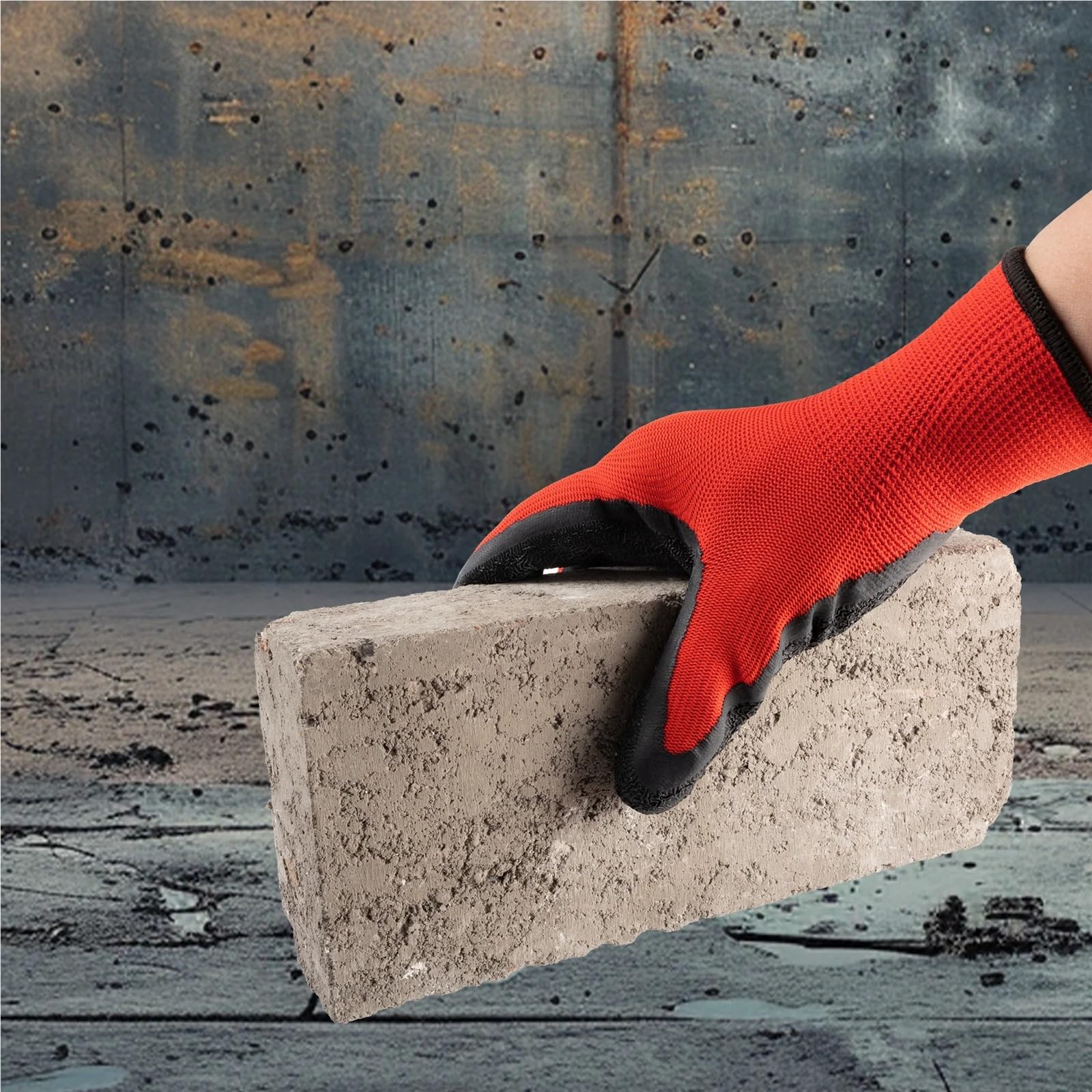 Guantes de trabajo de nitrilo resistentes al aceite | Pack de 12 guantes antideslizantes medianos for mecánica y trabajos de jardinería.(Red)
