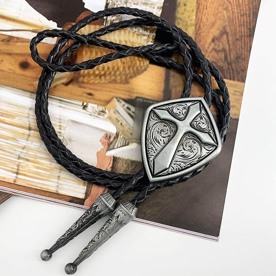 SELOVO Vintage Style Western Cowboy Antiqued Cross Bolo Tie