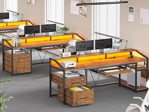 Miniatura 8 de SEDETA Escritorio para computadora de 63 pulgadas, escritorio de oficina con cajones de bloqueo para archivos legales o de cartas, escritorio de