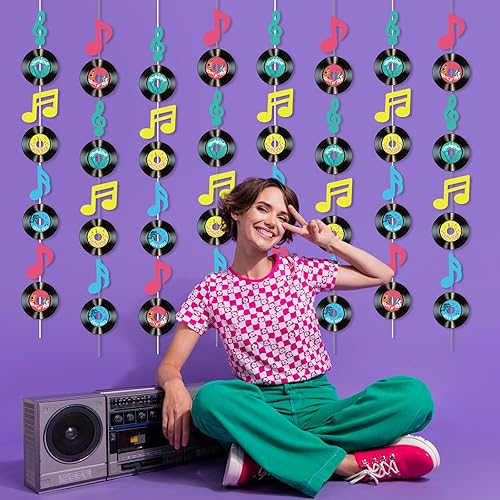 Miniatura 6 de Panelee 8 unidades de pancarta de notas musicales para fiesta musical, guirnalda de disco con temática musical, decoración de fiesta colgante para