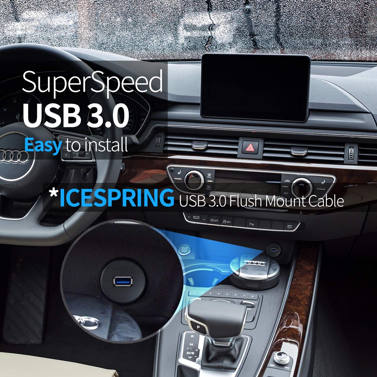 USB 3.0 Male to USB 3.0 Female AUX Flush Mount Car Mount Extension Cable for Car Truck Boat Motorcycle Dashboard Panel -(3 Feet - 1 Meter)