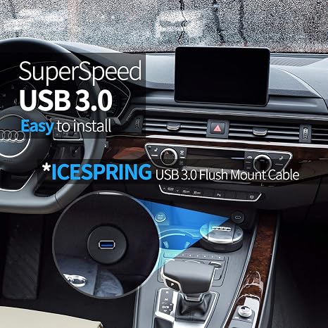 USB 3.0 AUX Flush Mount Car Mount Extension Cable, 3 Feet