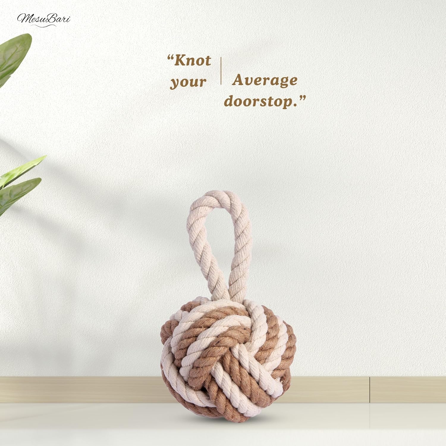 Nautical Door Stop 6 inch Sailor's Knot Rope Doorstop with Handle, Heavy Weighted (4lbs) Cotton & Jute Rope, Twisted Design for Bedroom, Living Room, Window Wedge, Bookend