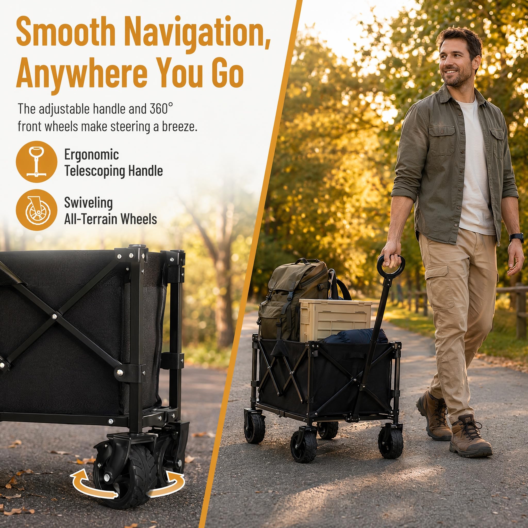 Carrello pieghevole da 130 l, grande capacità di carico 90 kg, con ruote | tessuto Oxford rimovibile, robusto telaio in metallo, compatto e pieghevole, per shopping, giardino, campeggio
