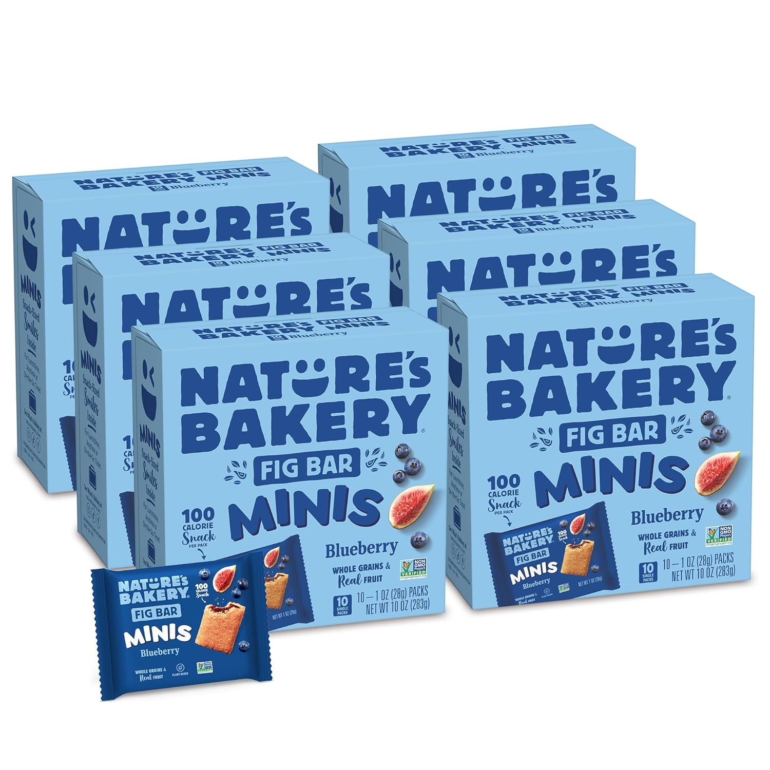 Nature's Bakery Fig Bar Minis, Blueberry, Whole Grain, Vegan Friendly, Kosher, Non-GMO, 10 Ounce (Pack of 6)