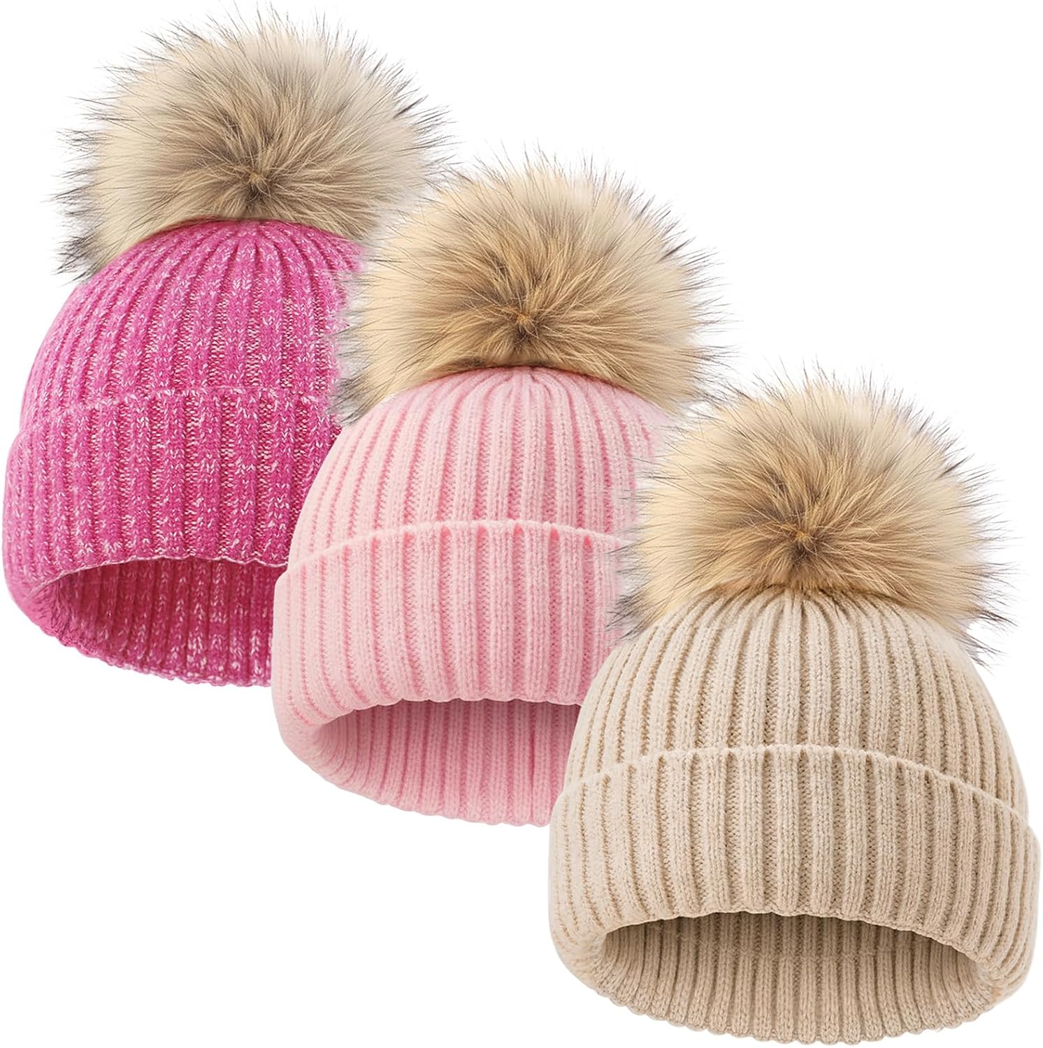 DRESHOW BQUBO Baby Beanie Winter Hat with Bear Ears Infant Toddler Knitted Warm Cap Beanies for Baby Boys Girls 0-24 Months