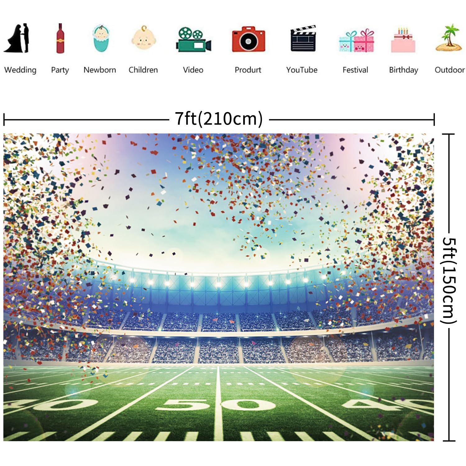 Renaiss 7x5ft Superbowls Backdrop American Football Field Stadium Photography Background Superbowls Sunday Arena Rugby Fans Themed Birthday Baby Shower Party Decors Zoom Photo Studio Booth Props - View #4