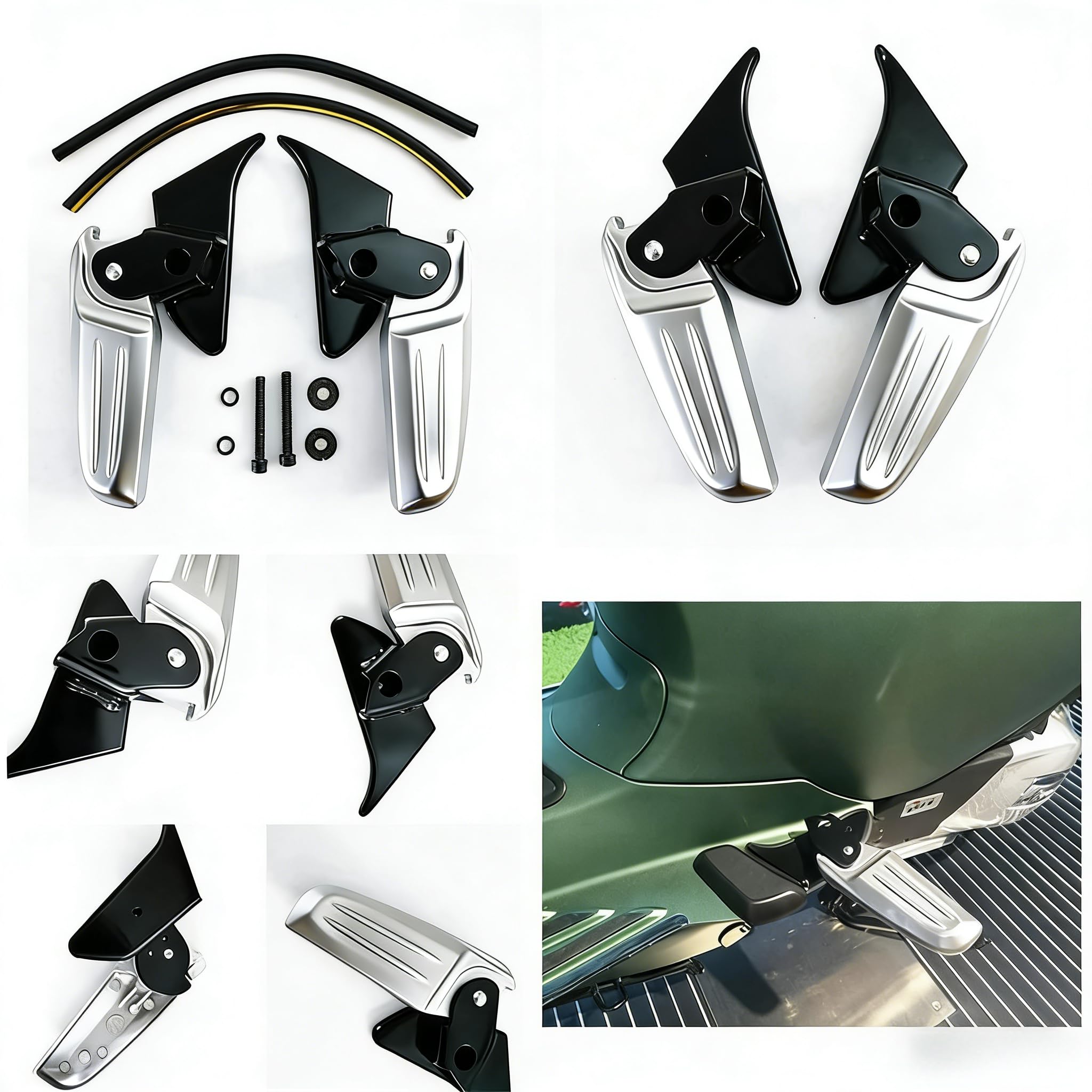 Pedane pieghevoli per moto Piaggio per Vespa Primavera, per Sprint, LX, LXV 125 150 | pedali pieghevoli in alluminio per moto accessori (argento)