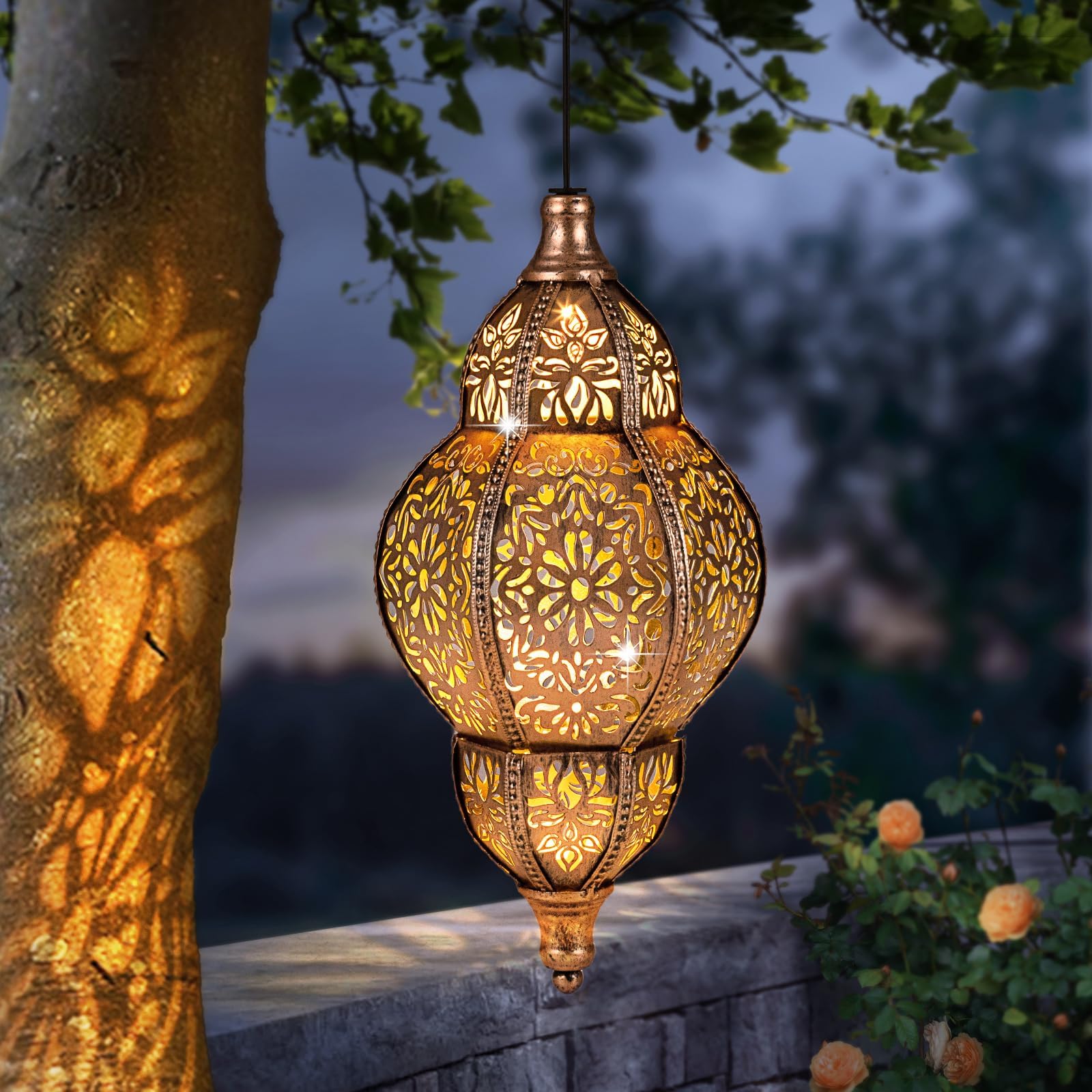 Hanging Solar Lantern Outdoor Decor, Moroccan Solar Lights for Outside