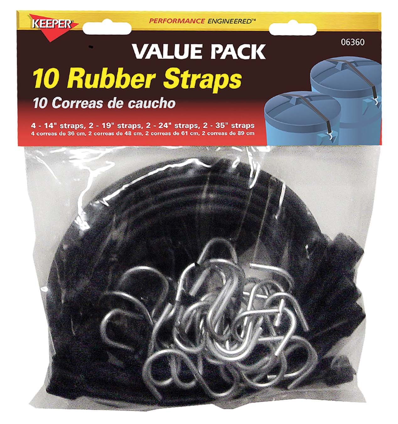 KEEPER - Assorted EPDM Rubber Cargo Straps, 10 Pack - 14”, 19”, 24", and 35” - for Tarps, Flatbeds and Trucks
