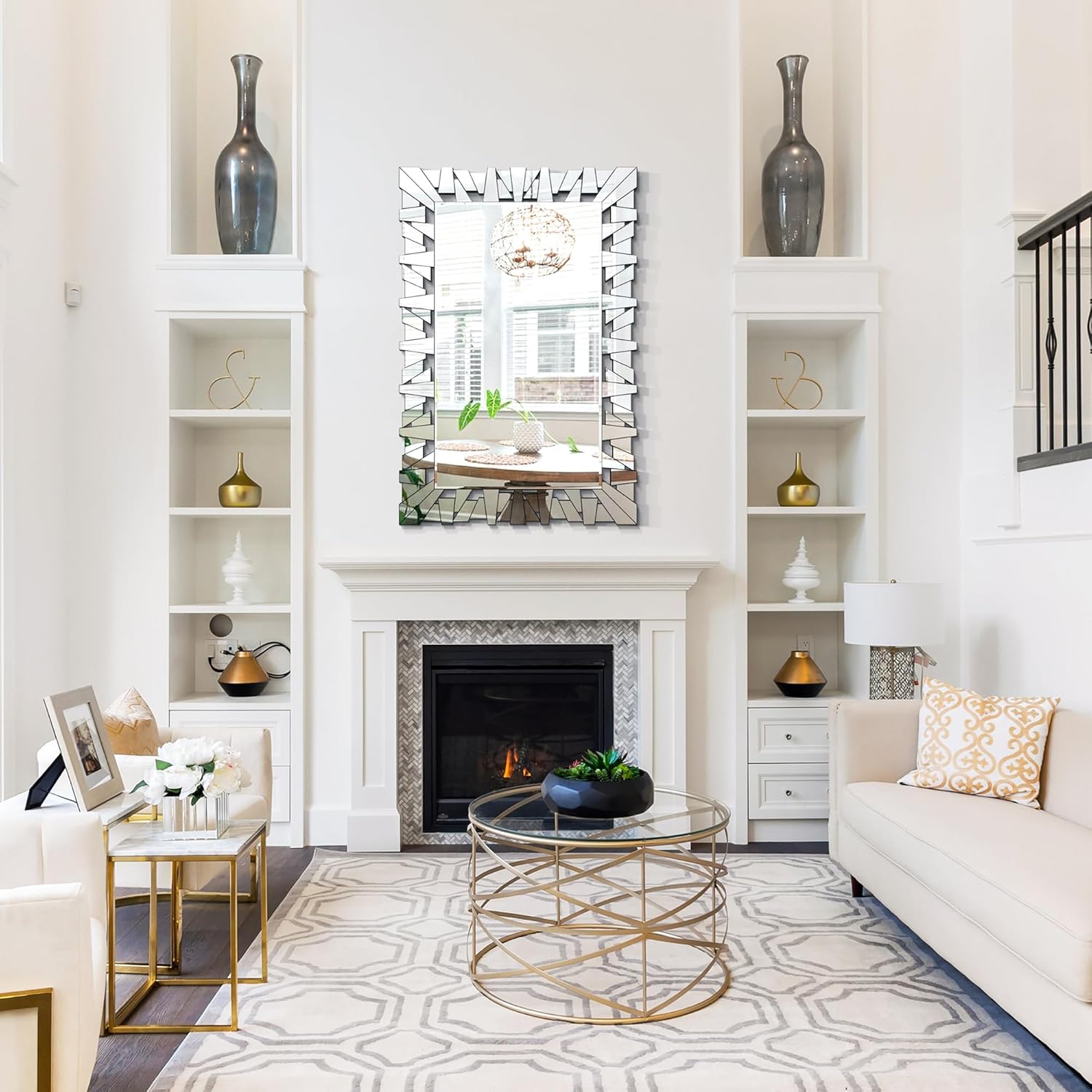 32"x47" Large Wall Mirror for Decor, Modern Irregular Mirror with Glass Frame, Vertical or Horizontal Deocr Mirror for Living Room, Entrance, Dining Room, Bedroom