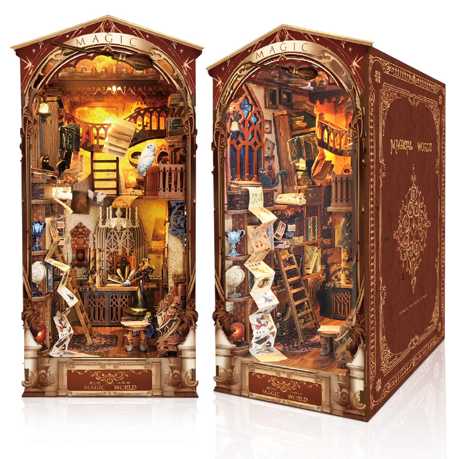heuchaey Book Nook Kit, Puzzle Stazione Magia Booknook, Casa in Miniatura DIY House con Luce LED, 3D Puzzle in Legno, per Adulti e Ragazzi, Modellismo Creativo, Decorare Librerie, Regalo Originale