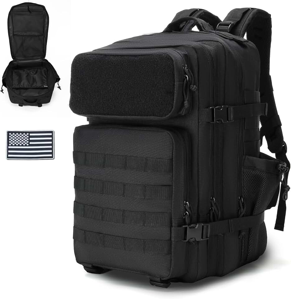 gracedon Tactical Backpack - Military Molle Bag 3 Days Pack for men and Women Large Assault Rucksack 25-45L (45L-Black)