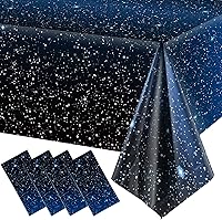 Vista 8 de 1 mantel espacial de noche estrellada, decoración de mesa de galaxia de plástico, suministros de fiesta temática de estrellas espaciales