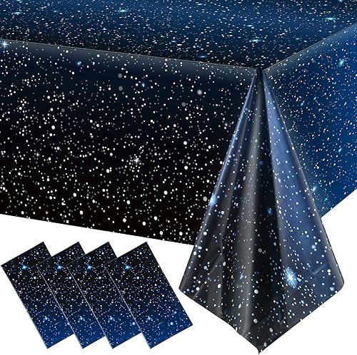 Mantel espacial de noche estrellada, decoración de plástico con diseño de galaxia, temática de estrellas espaciales, suministros de fiesta para