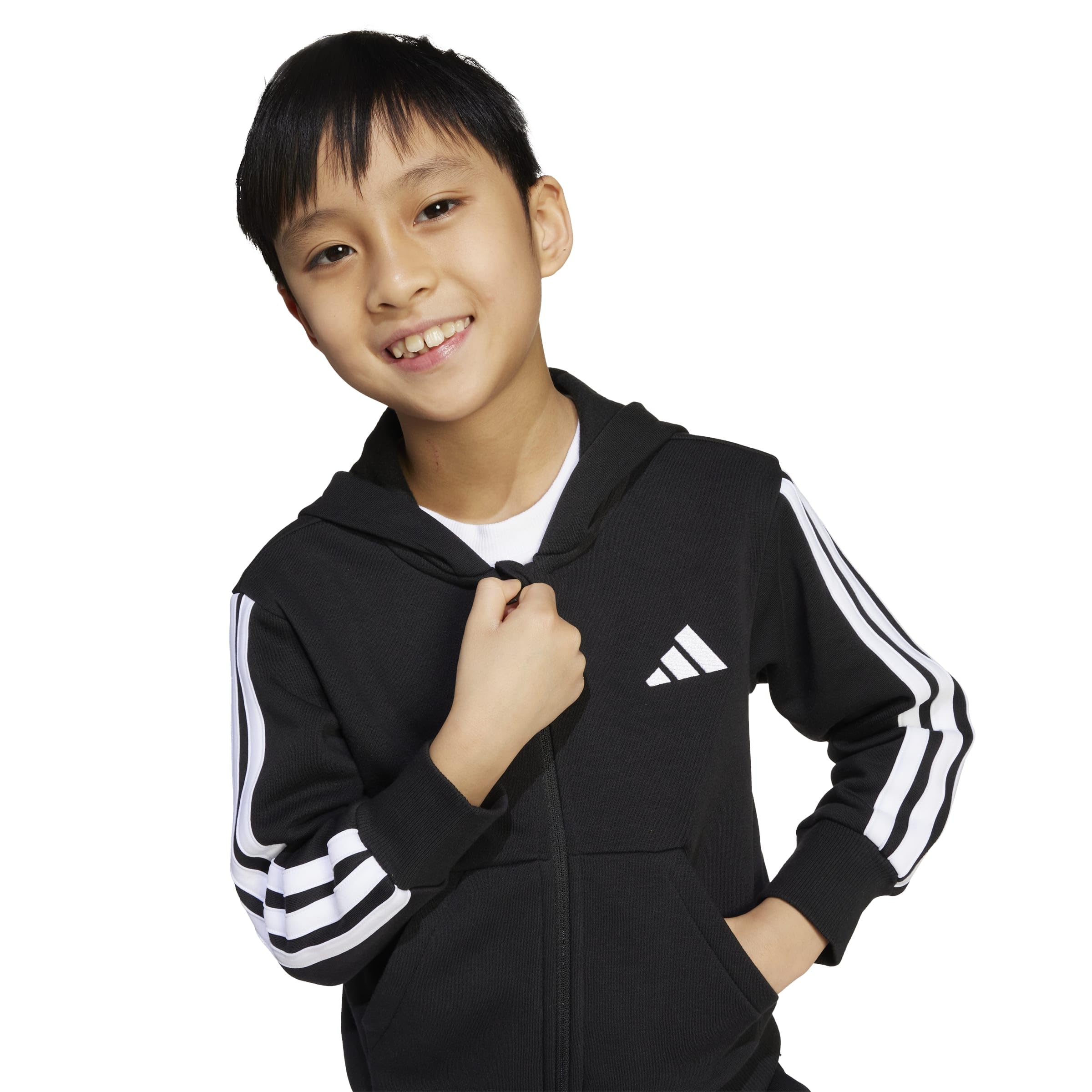 adidas Uniseks - dzieci Essentials Full Zip Hoodie Sweatshirt, black/white, 5-6 Years