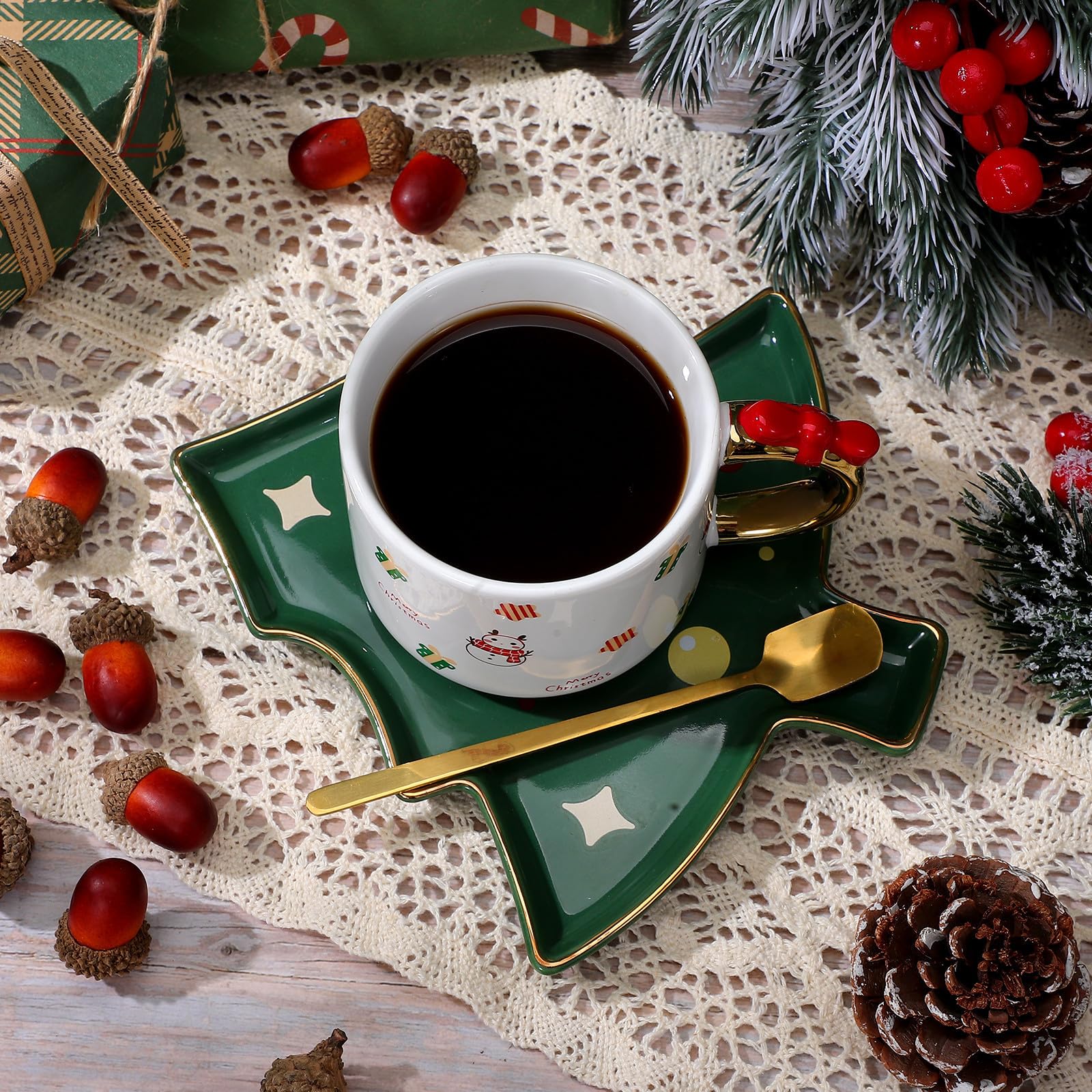 Alipis Taza de Café de Cerámica en Forma de Árbol Navideño 240 Ml