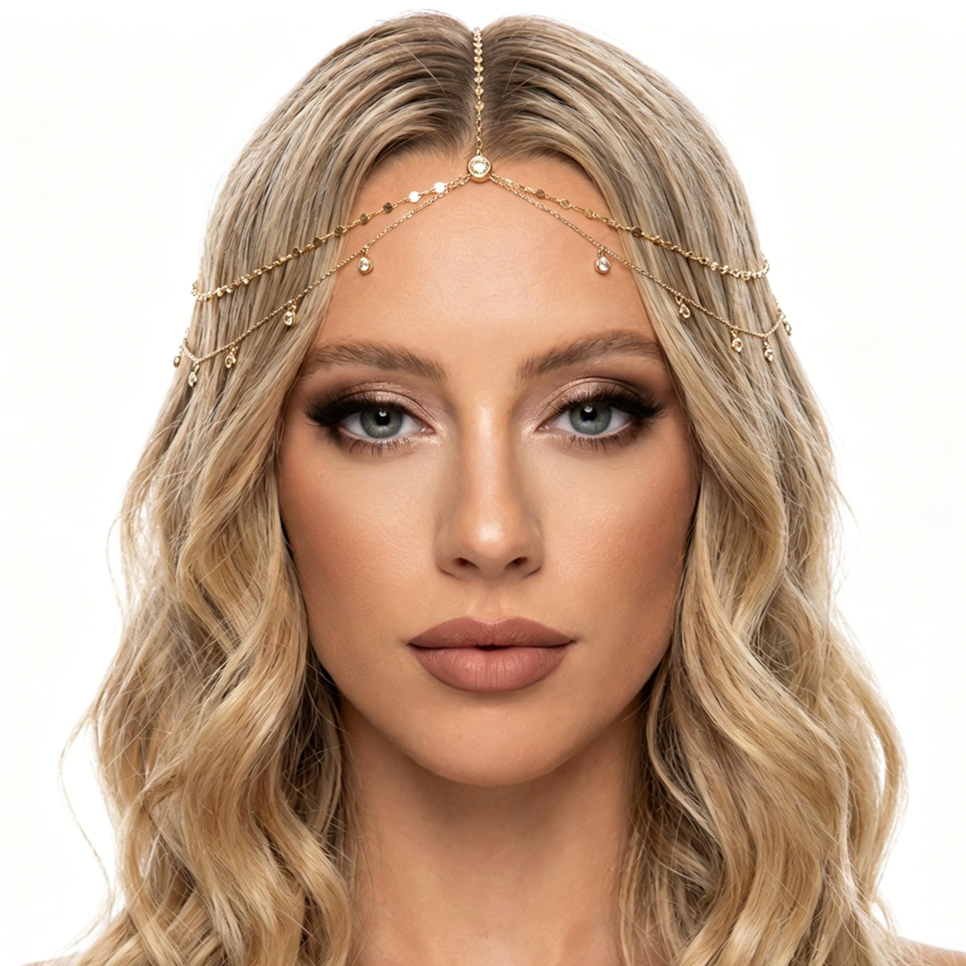 Goldene Haarkette für Frauen - Indisches Stirnschmuck-Pendant, Braut-Haaraccessoire (Goldfarben)
