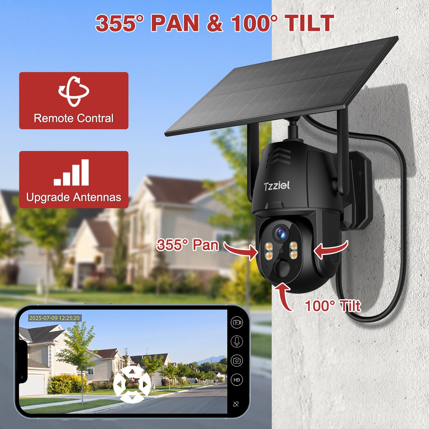 4G Telecamera Esterno con SIM e pannello solare,2K Telecamere Batterie Senza Fili,2K 360 PTZ telecamera senza wifi con Pannello Solare e Batterie, Visione Notturna, PIR Rilevamento, IP66