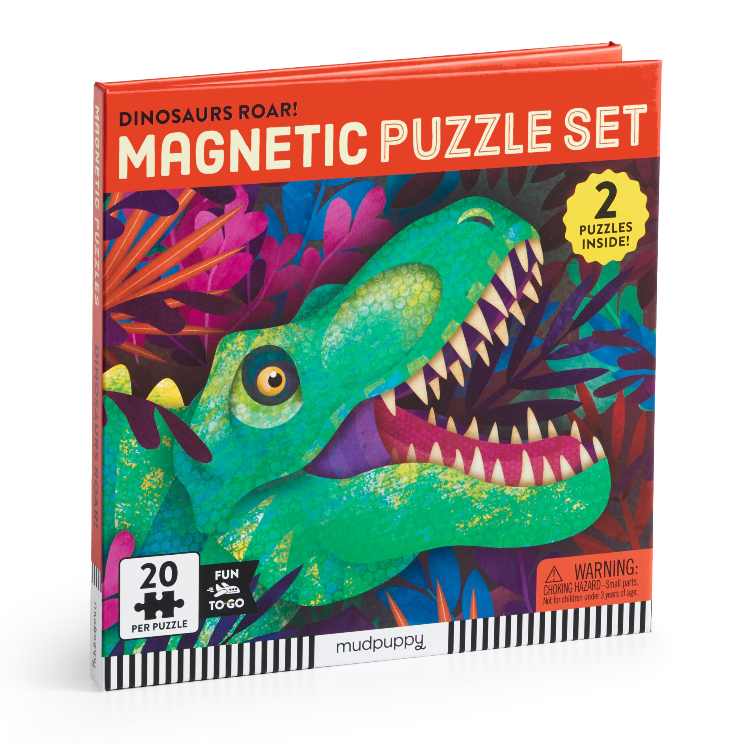 Mudpuppy Dinosaurs Roar! - Tri Fold Magnetic Puzzles Featuring Two 20 Piece Dinosaur Themed Artwork