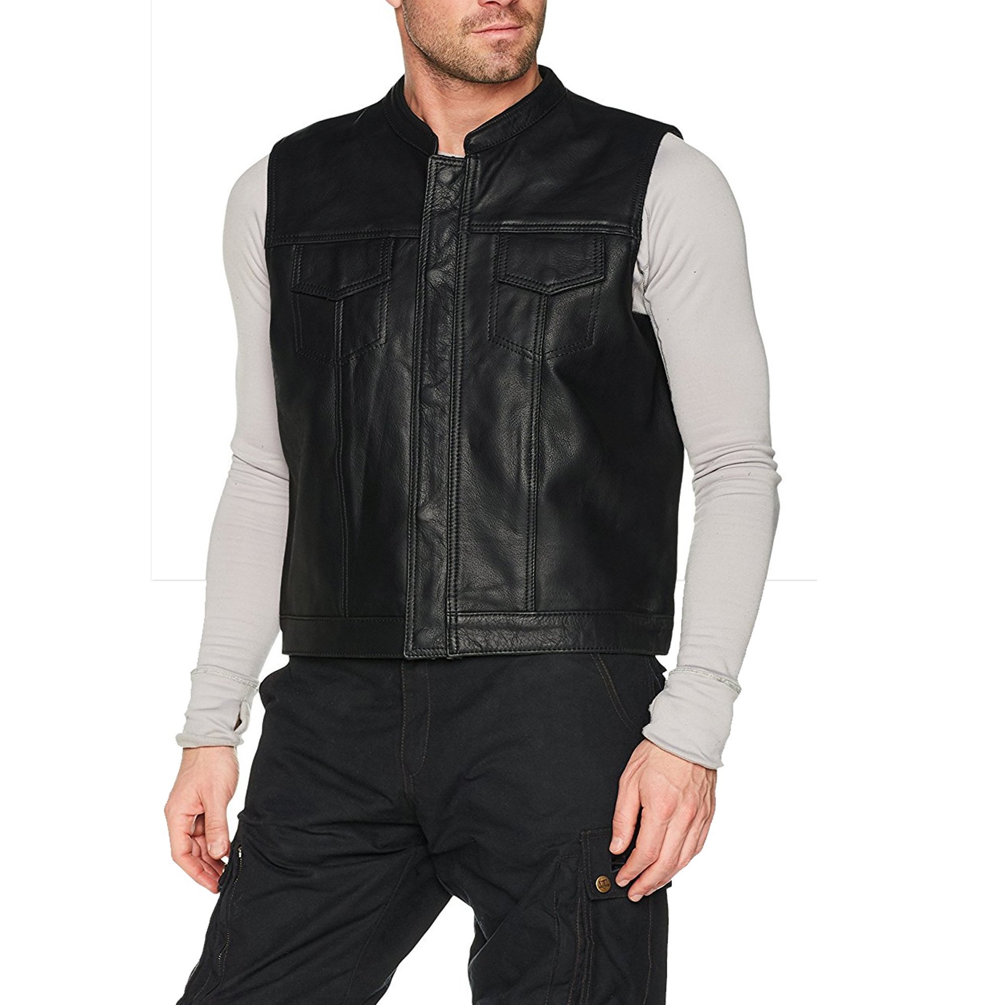 Australian Bikers Gear The Revolver Gilet in Pelle per Motociclisti Sons of Anarchy Style Biker Gilet senza maniche, Nero