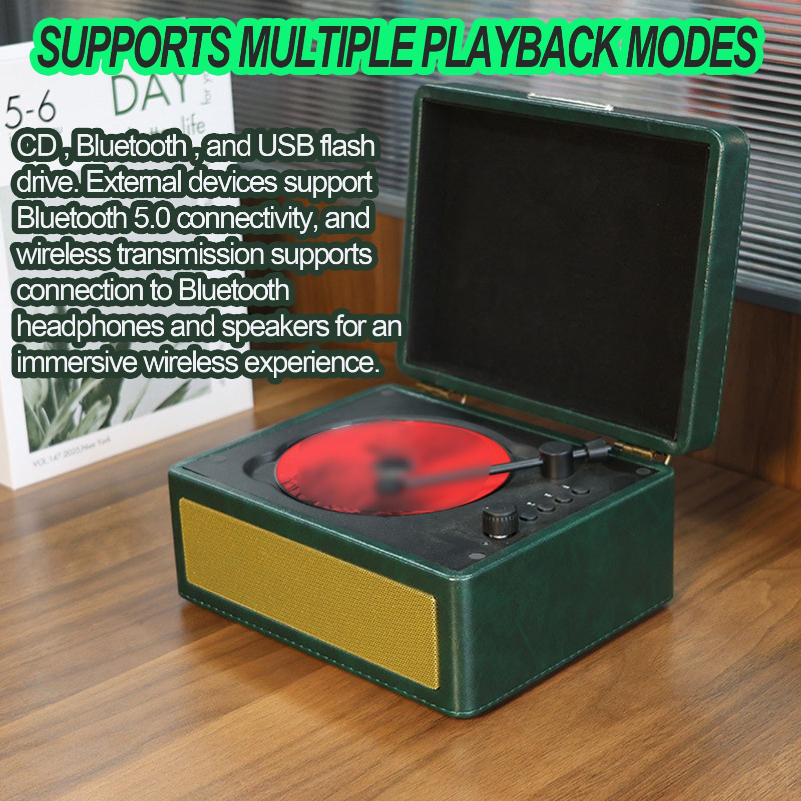Lettore CD retrò, Lettore CD Portatile con Controllo A Manopola, 2 Altoparlanti Integrati, Supporta CD/chiavetta USB/Scheda Tf, Riproduzione Multimodale, per Ascoltare La Brown