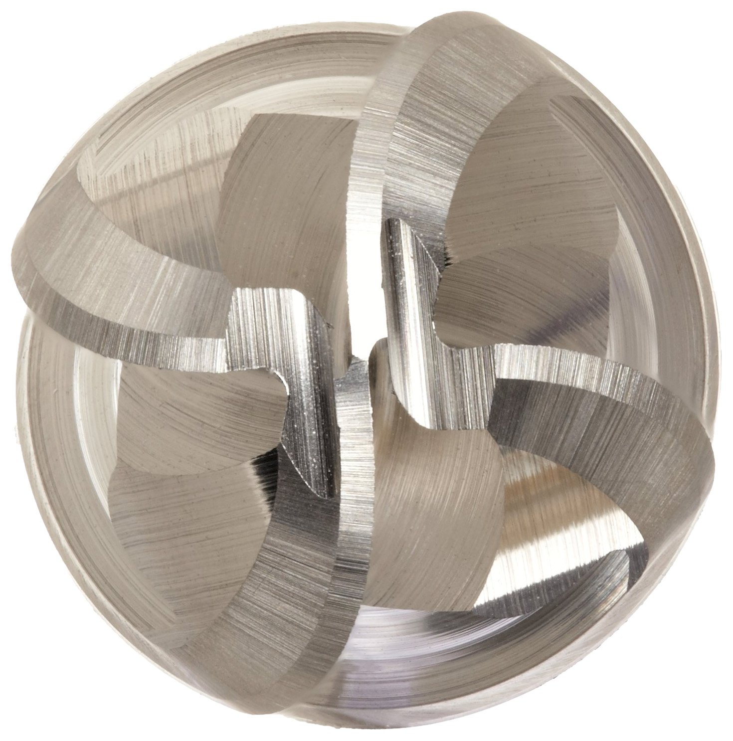 N47101 High Speed Steel Ball Nose End Mill, Weldon Shank, Uncoated Bright Finish, Roughing/Finishing Cut, 30-Degree, 4-Flute, 2.5" OAL, 0.313" Cut Diameter, 0.375" Shank Diameter