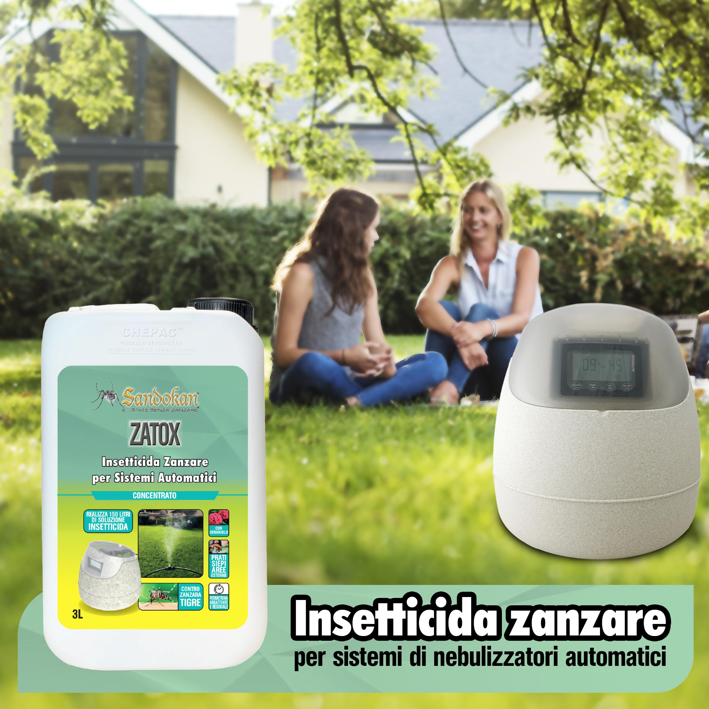 Sandokan, Insetticida Zanzare Giardino Concentrato ZATOX 3 Litri, Liquido per Sistemi di Nebulizzazione Tradizionali e Automatici, Trattamento Antizanzare Esterno Abbattente per zanzare e insetti