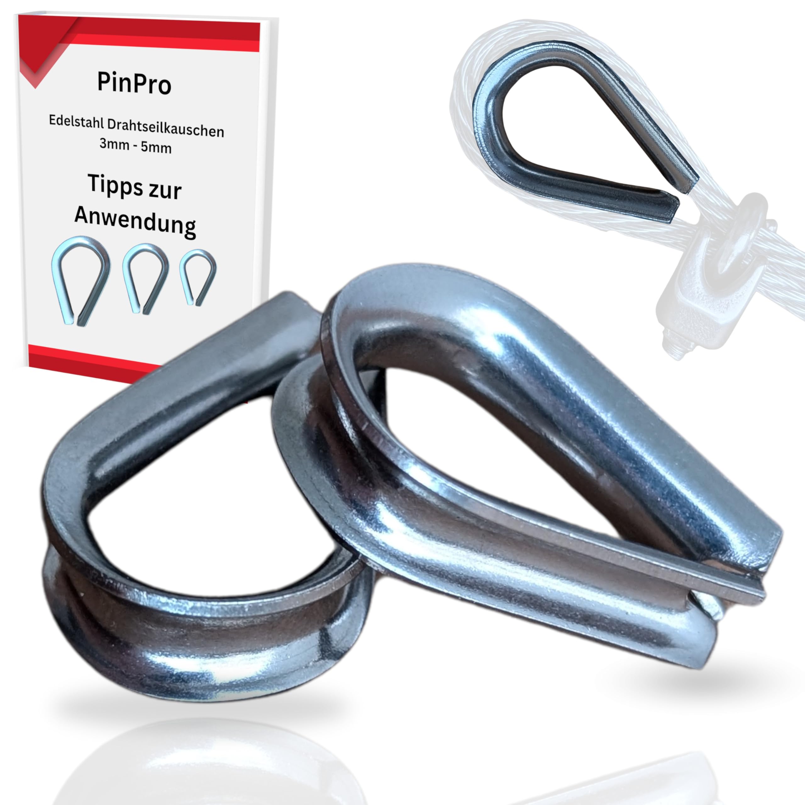 100 guardacables de acero inoxidable de 5 mm, tamaño y número a elegir, acero inoxidable 1.4401 / AISI 316 (V4A)