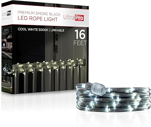 UltraPro 67117 - Cuerda de luces LED, 16 pies, color negro ahumado, luz blanca fría de 5000 K, interior/exterior, discreta, elegante, flexible, Luz