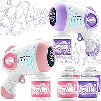 Vista 9 de Joyin - 2 pistolas de burbujas para niños con 4 botellas de solución, máquina automática de burbujas con 8 agujeros para niños, adultos, juguetes