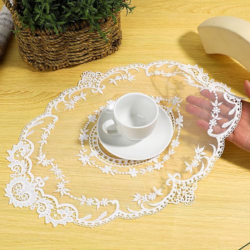 Miniatura 4 de Paquete de 2 manteles individuales retro de encaje francés de ganchillo, hechos a mano, de encaje bordado blanco sólido, manteles individuales de 12