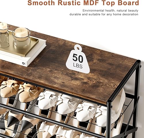 Miniatura 7 de Zapatero alto de 8 niveles para almacenamiento de zapatos para entrada, 24-32 pares de zapatero de metal para armario, zapatero resistente con