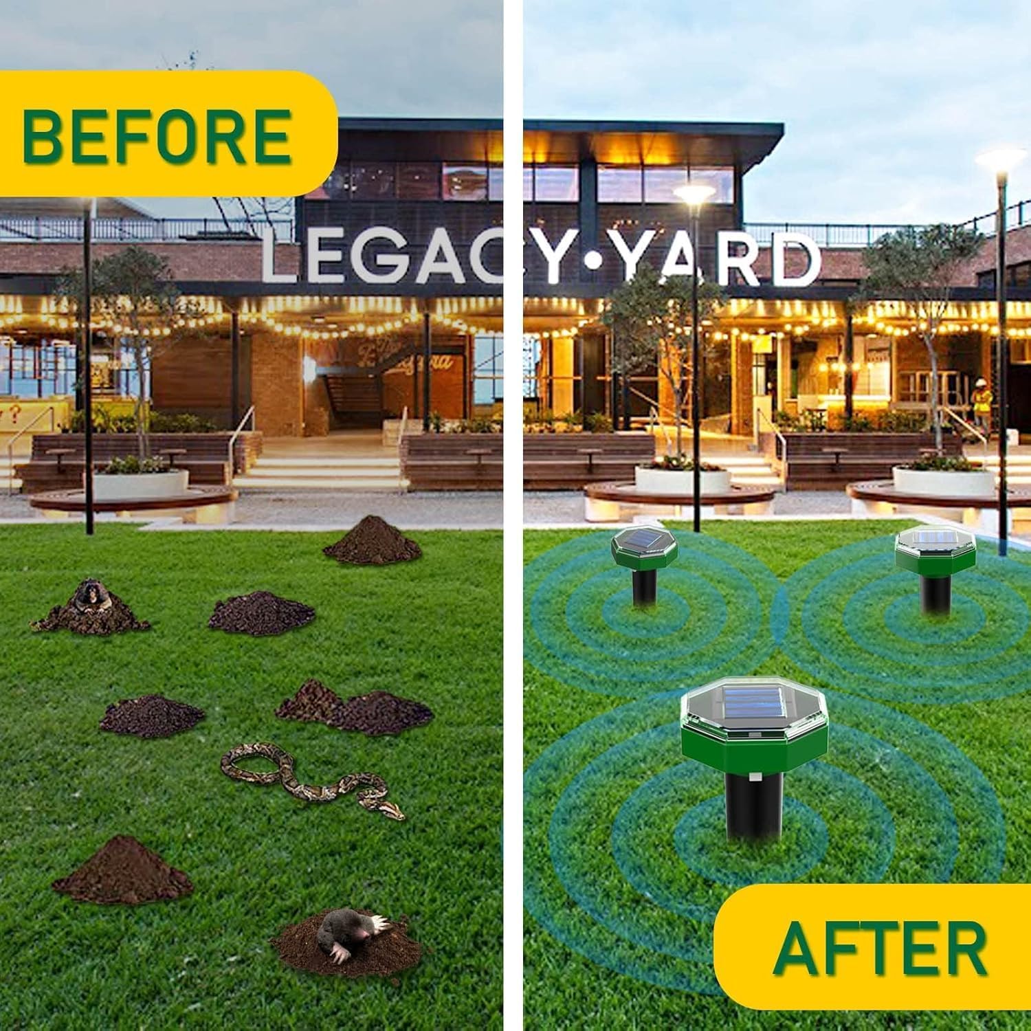 Mole Repellent Solar Powered Mole Deterrent Ultrasonic Yard Defender with Auto Adjust Frequency - Waterproof Solar Stakes for Moles, Voles & Gophers Control(8 Pack)