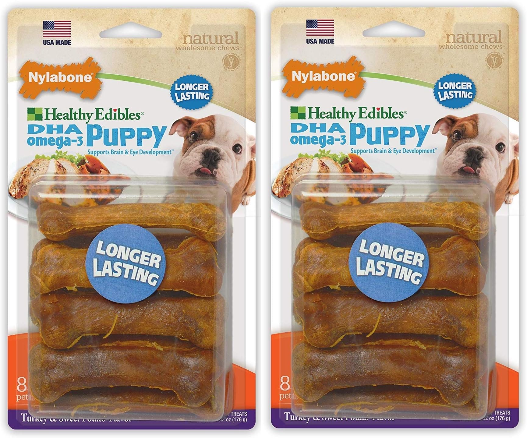 2 Pack of Healthy Edibles Turkey and Sweet Potato Puppy Chew Treats, 8 Treats Per Pack
