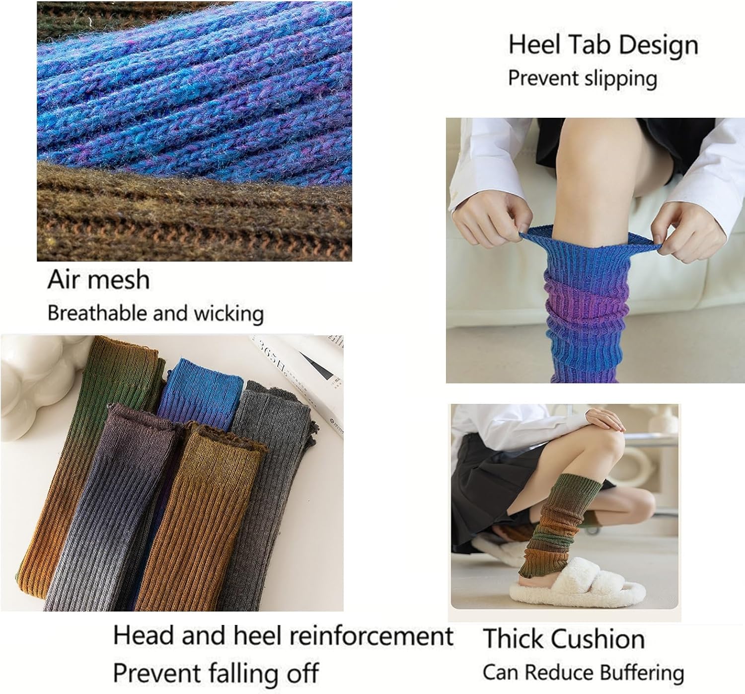 REPALY Women's Thigh High Socks Knit Leg Warmers, Fashion Accessories, Extra Long Winter Stockings(Mixed Colors,5pairs)