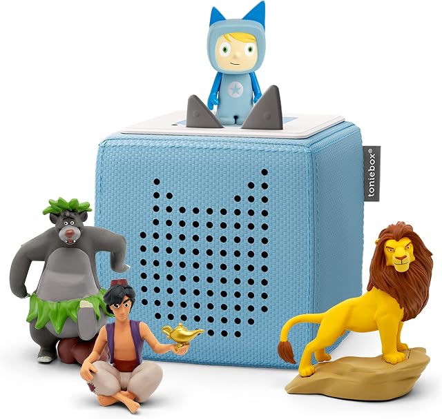 tonies Toniebox Disney Favourites Bundle Incl. 1 Creative 3 The Lion King, Jungle Book, and Aladdin, Kid's Gifts, Screen-Free Kid's Music Player, Early Development & Activity Toys, Light Blue