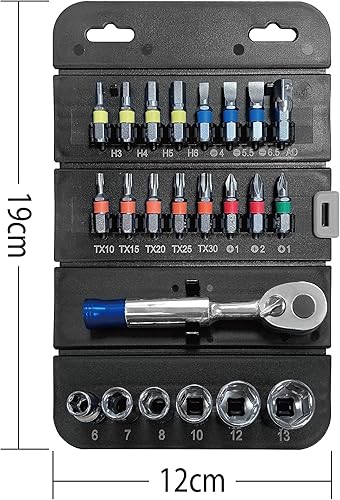 Miniatura 7 de Juego de soportes de puntas de destornillador rojo grande con trinquete reversible de 72 dientes, 23 piezas para llave hexagonal de 1/4 ", estuche