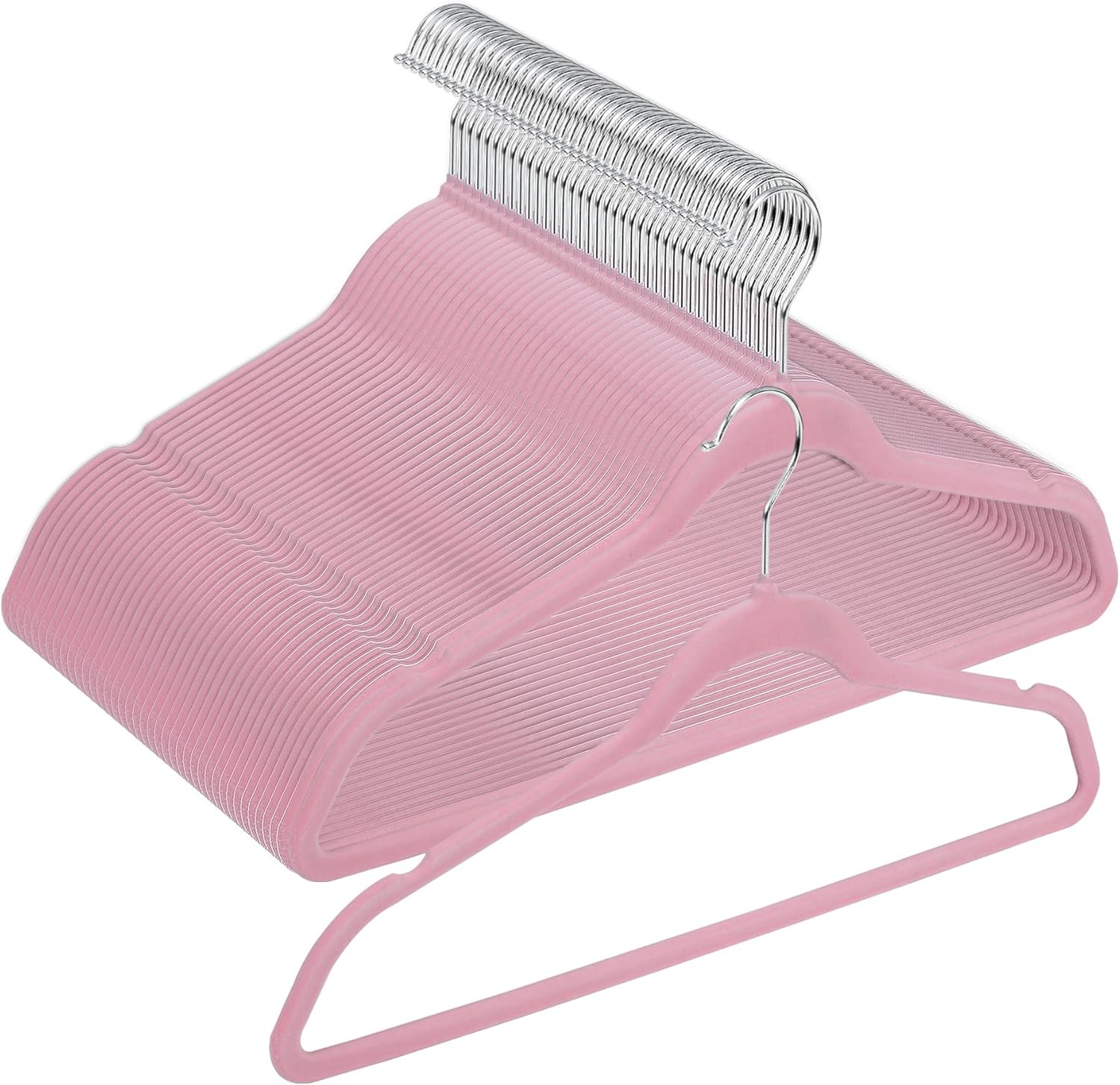 ZENY Velvet Hangers 100 Pack, Non-Slip Clothes Hangers, Suit Hangers with Shoulder Notches, Pants Bar, 360° Swivel Hook, Space-Saving, for Closet (Pink)