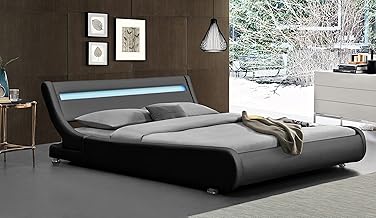 Ava Bed for Mattress 140 x 200 cm – Bed Base + Headboard with LED Incurve Lighting Black + 5 cm Feet for Mattress – 13 Slats