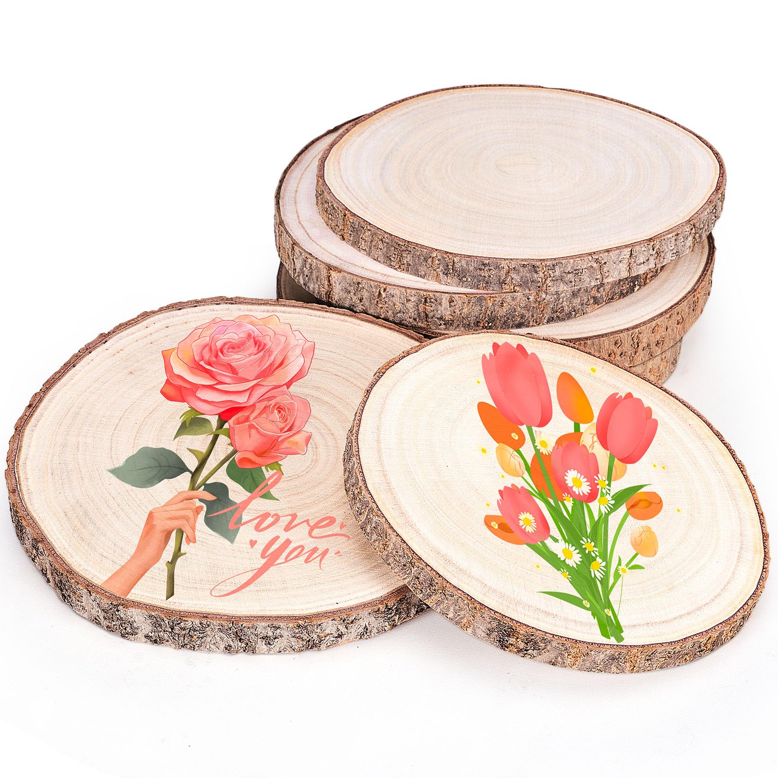 6 Stück Holzscheiben, 16–18cm 18-20cm Runde Baumscheiben Unbehandelt Durchmesser, Natur Holz Log Scheiben für DIY Basteln Hochzeit Weihnachtsdeko Handwerk