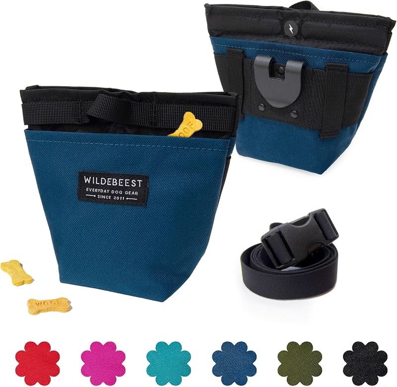 Dog Treat Pouch, Dog Treat Bag, Dog Training Treat Pouch, Dog Travel Bag, Pet Treat Pouch, Magnetic Closure, 2 Water-Resistant Compartments, Detachable Waist Strap & Belt Clip (Navy)