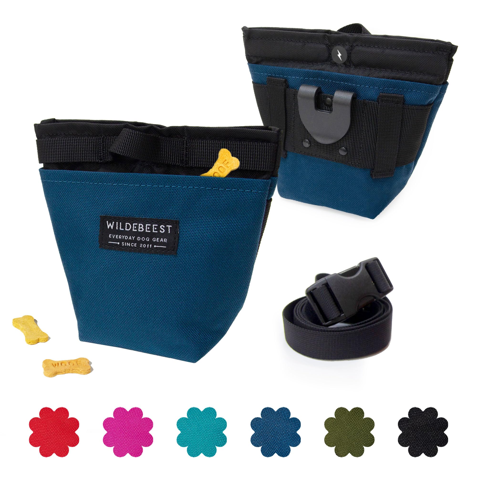 Wildebeest Dog Treat Pouch, Dog Treat Bag, Dog Training Treat Pouch, Dog Travel Bag, Pet Treat Pouch, Magnetic Closure, 2 Water-Resistant Compartments, Detachable Waist Strap & Belt Clip